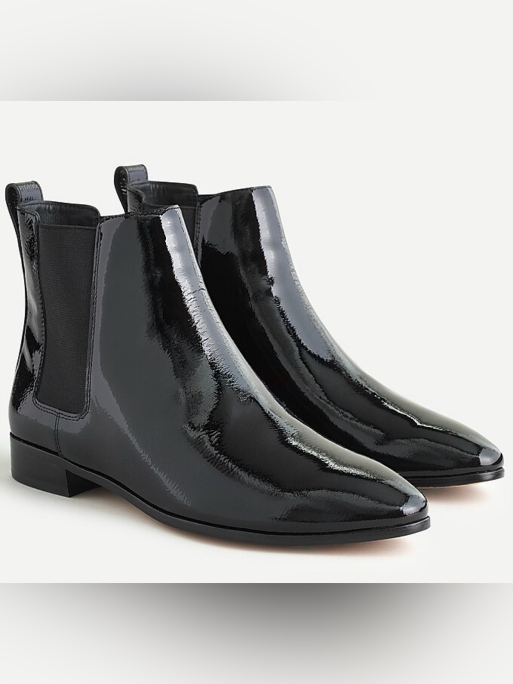 J Crew Patent Leather Booties Nwot Chelsea Pull-On Black Crinkled 7.5
